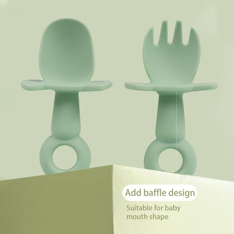 Cross-border hot selling silicone baby fork and spoon, children's feeding tableware, baby learning eating training spoon, rice cereal feeding spoon