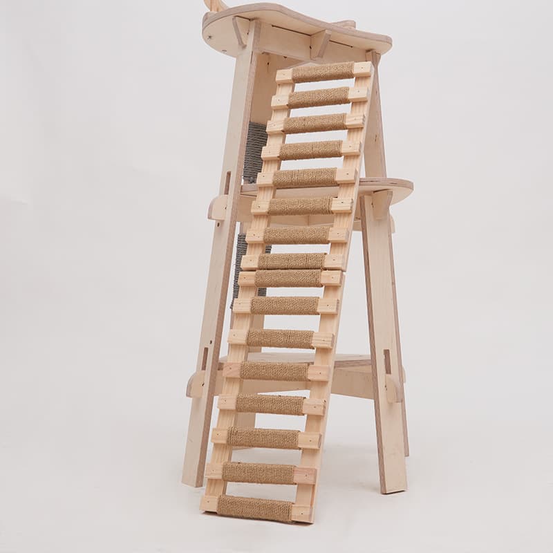 Solid Wood Cat Ladder Villa Climbing Frame with Jute Scratching Board Cat Stairs Cat Cage Accessories