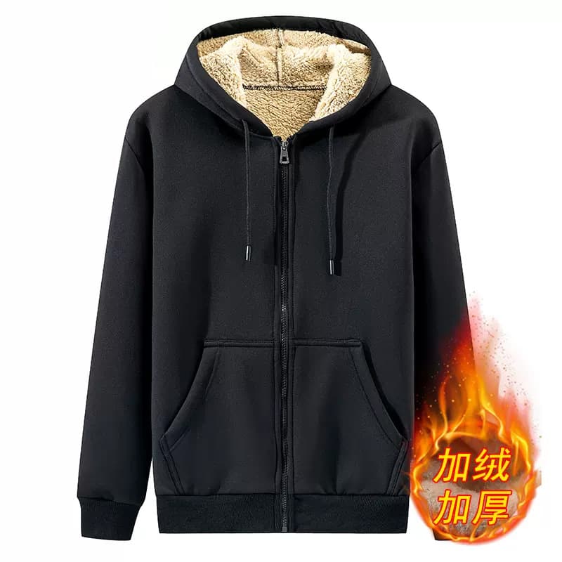 Men's Thickened Lamb Velvet Zipper Hoodie Winter Warm Large Size Cardigan Outerwear Sporty round Neck Long Sleeve Youth Fashion