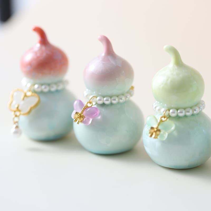 Crystalline Glaze Mini Rainbow Gourd Tea Pet, High-Aesthetic Creative Fu Lu Tea Ceremony Accessory, Souvenir Ornament