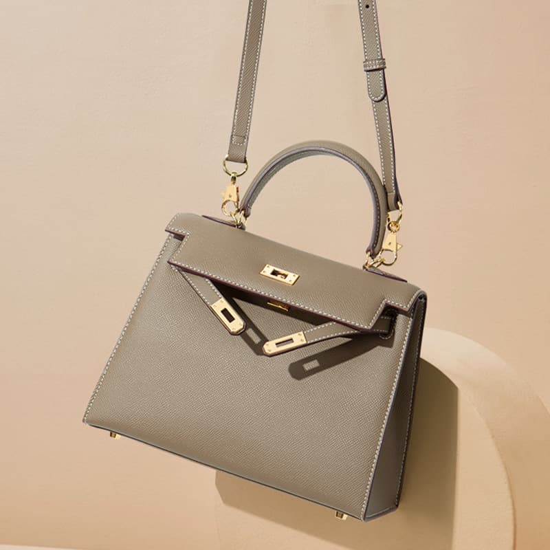 New Fashionable Top-Grain Cowhide Premium Palm-Textured Genuine Leather Kelly Bag Second Generation Mini Crossbody Handbag for Women