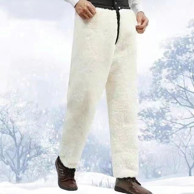 Winter Wool Inner Lining Fur and Leather Integrated Cotton Pants for Men and Women, Middle-Aged and Elderly Thickened Thermal Cold-Proof Whole Piece Fur Leather Pants
