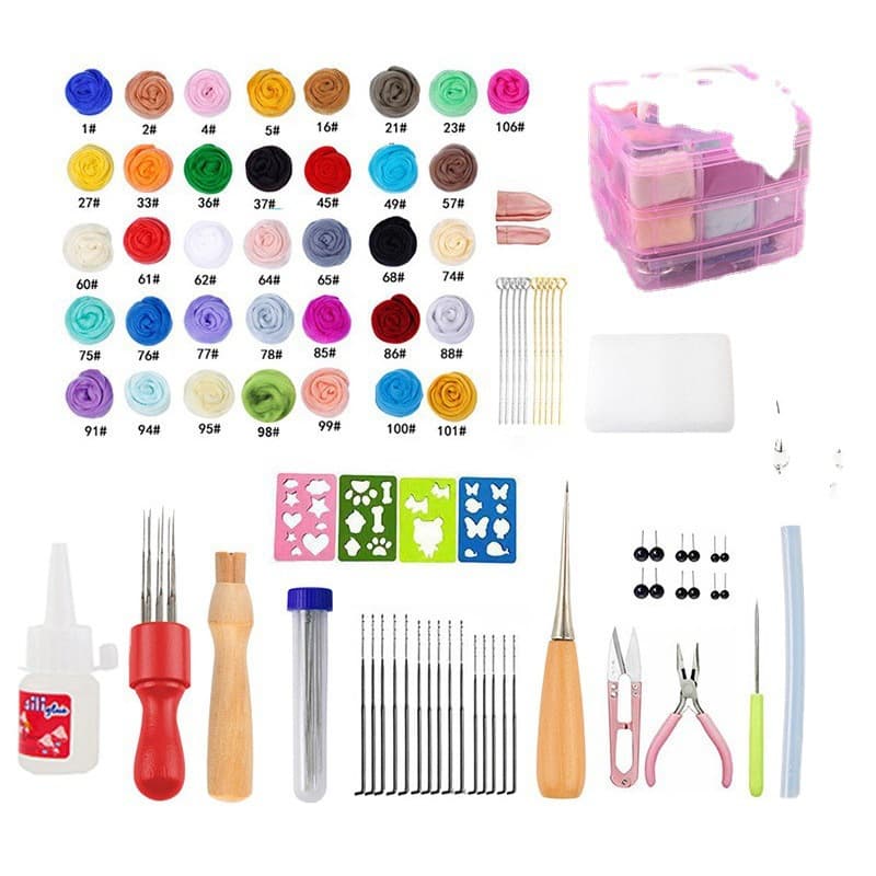 Amazon hot-selling beginner wool felting punch needle material kit, 66S 36 colors 3g wool felting punch needle set