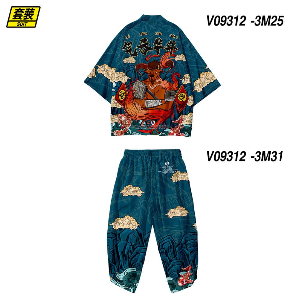 National trend Taoist robe, sun protection clothing, kimono style men's clothing, three-quarter sleeve cardigan shirt, breathtaking Japanese haori