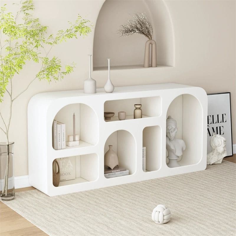 Simple White Artistic Storage Rack Display Cabinet Decorative Living Room Floor Standing Cave Side Cabinet Home Storage Solution