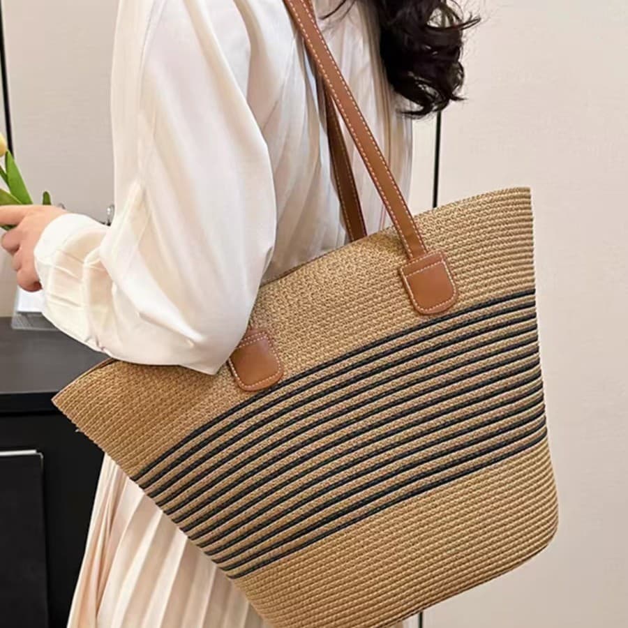 Straw Bag Women's Summer Handbag Seaside Tote Bag Large Capacity Woven Shoulder Bag Rattan Straw Bag Bucket Bag Trendy
