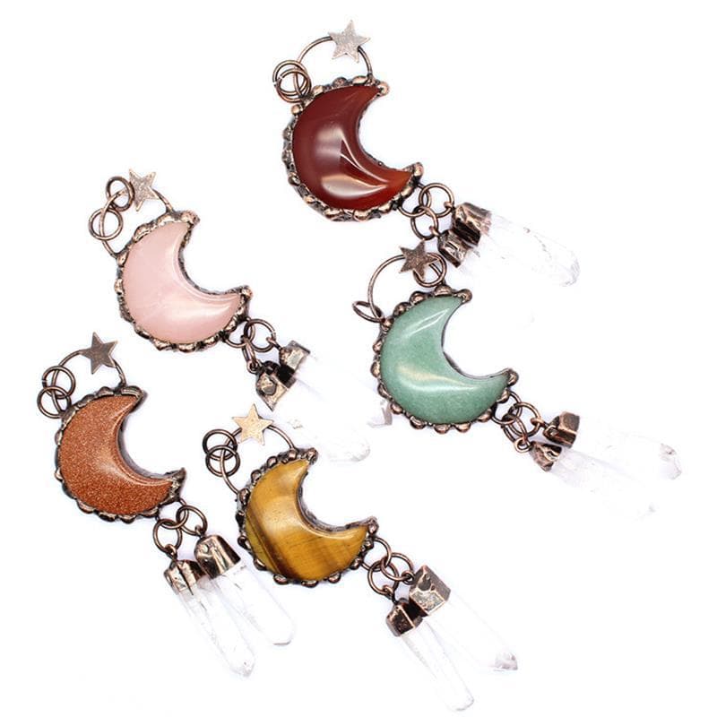 Foreign Trade Jewelry: Retro Personality Star and Moon Pendant Red Agate Necklace