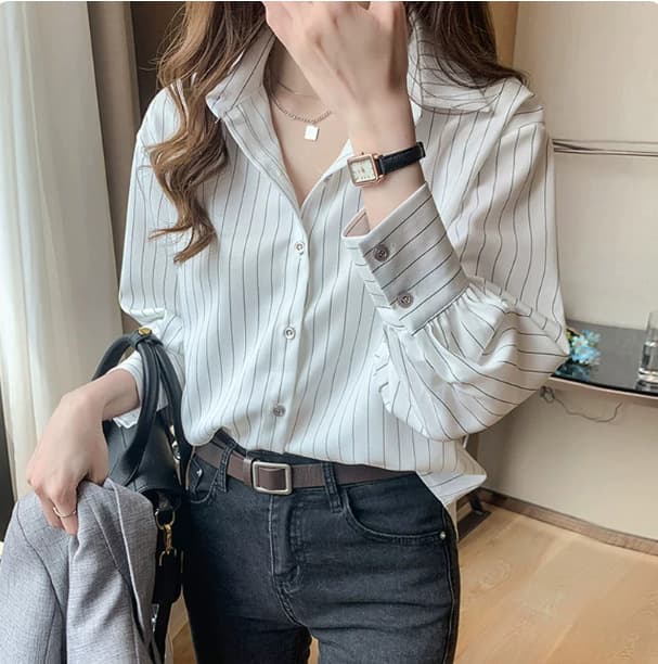 Women's Striped Blouse with Design Sense, Niche 2026 Spring/Autumn New Three-Quarter Sleeve Top, Professional and Elegant Shirt