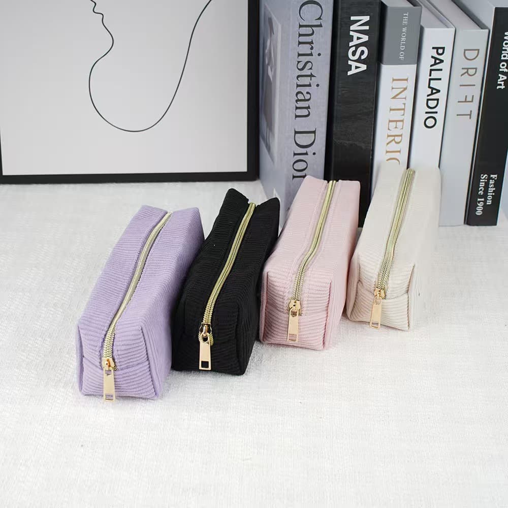 Pencil bag ins retro corduroy high-value pink large-capacity student stationery storage bag carry-on cosmetic bag
