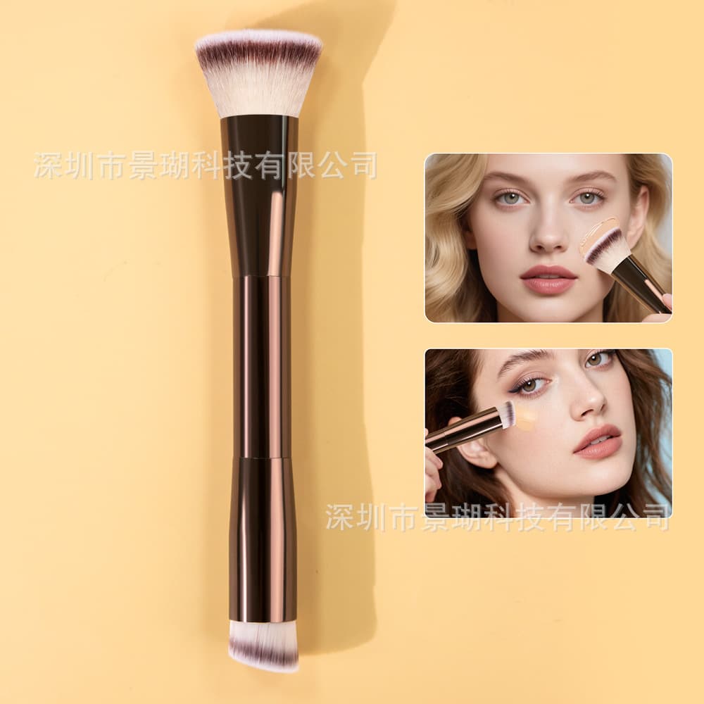 Dual-Ended Foundation Brush Flat Head 2-in-1 Makeup Brush Flat Round Angled Head Seamless Base Makeup Brush Makeup Tool