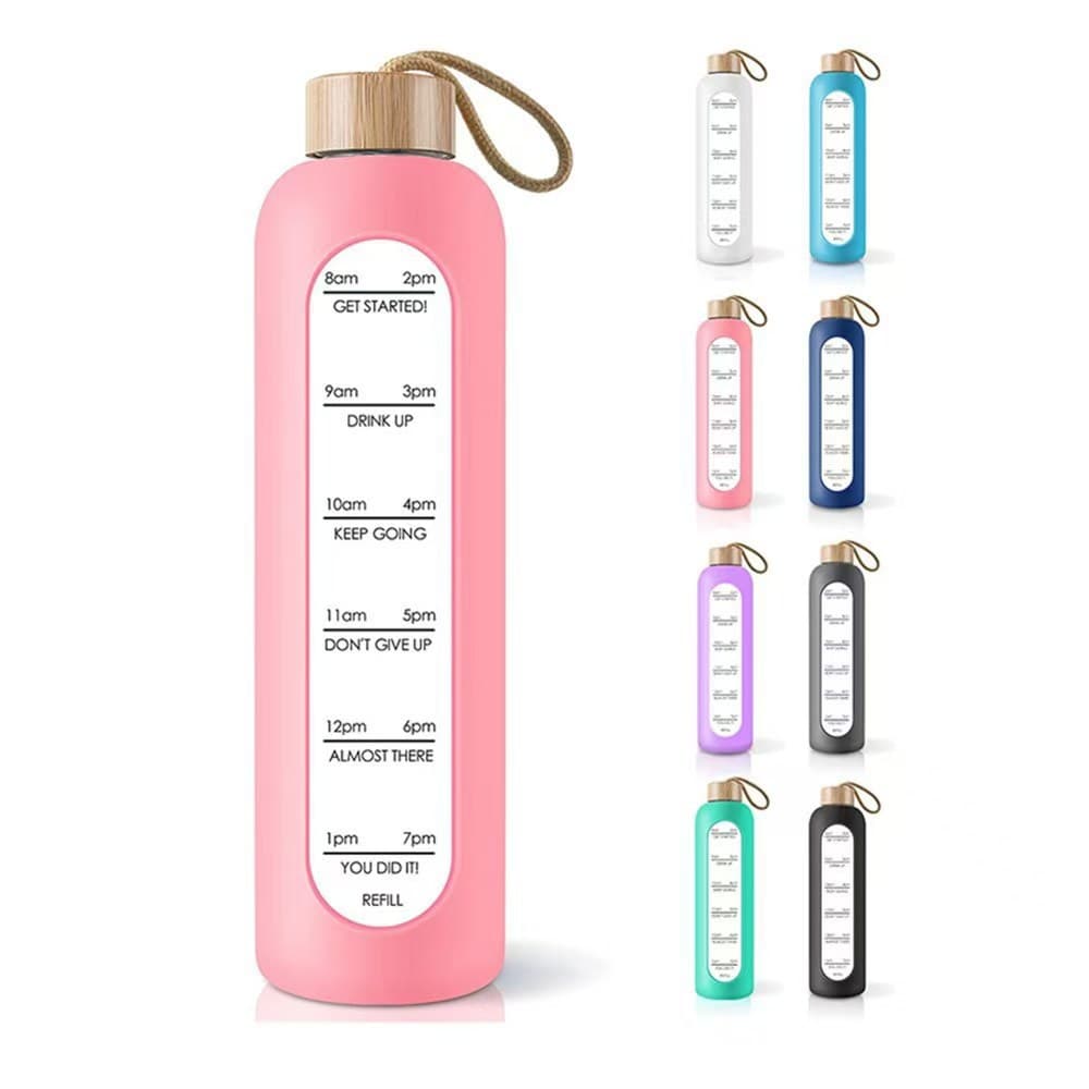 Hemp Rope Bamboo Lid Borosilicate Single-Layer Heat-Resistant Glass Cup with Scale 1000ml Water Cup Silicone Sleeve Cross-Border Small Bamboo Lid