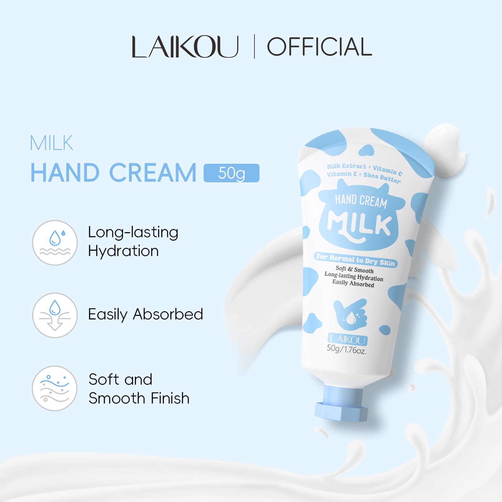 Cross-border New Product LAIKOU Milk Hand Cream 50g Hand Cream Hydrating Moisturizing Nourishing Hand Skin