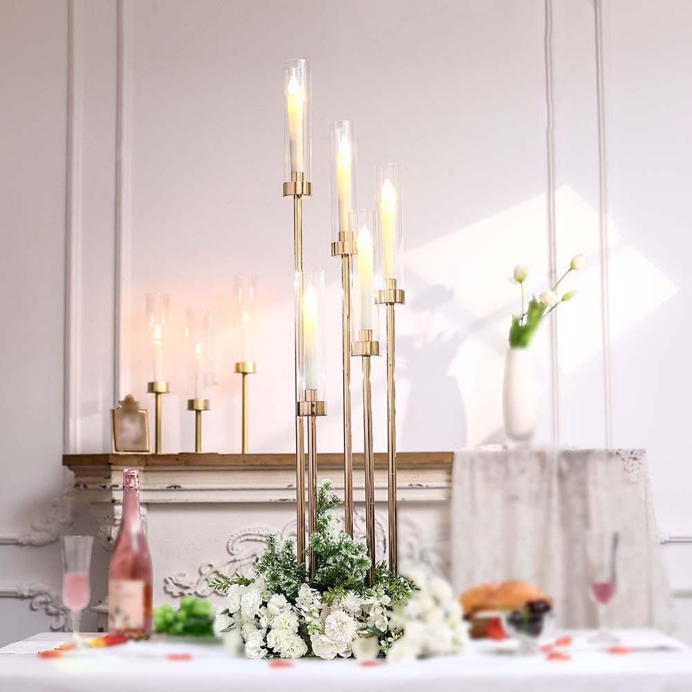 5 Arm Candle Holder Centerpiece Candelabra Metal Candelabra Holder with Acrylic Shade for Wedding Holidays
