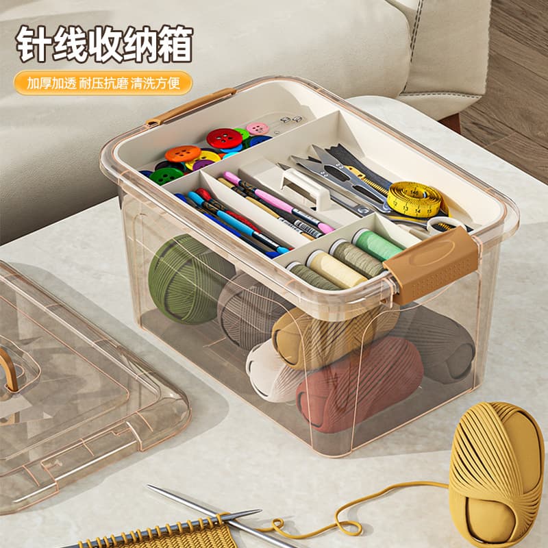 Large Sewing Storage Box for Home Use, Transparent Multi-functional Portable Garment Mending Storage Box