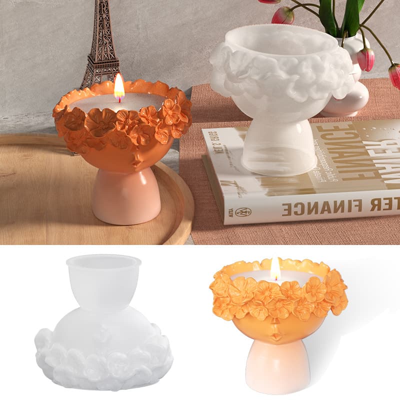 diy drop resin 3d three-dimensional plaster wreath girl figure candle cup holder silicone mold