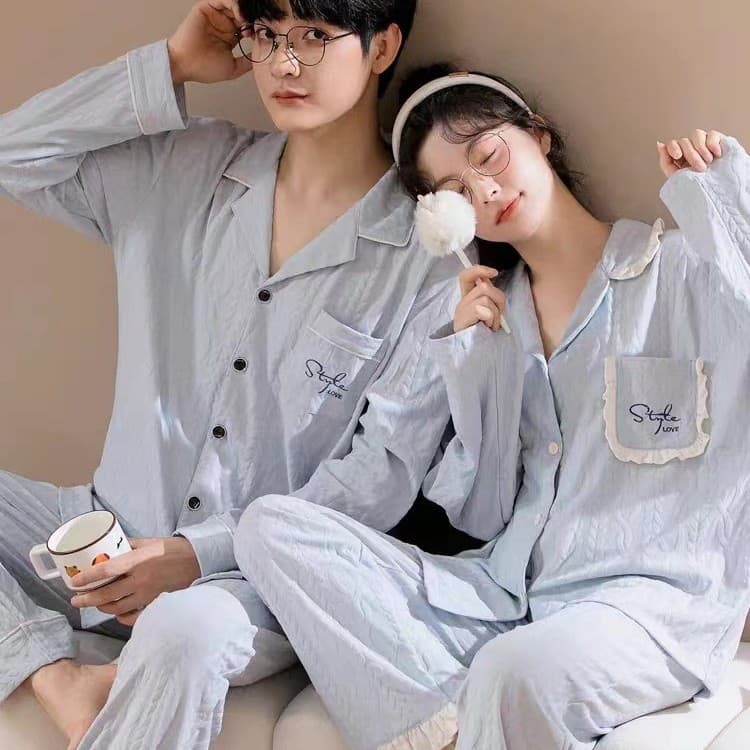 Couple Pajamas Women 2025 Autumn Winter Cardigan Wear-Out Sleepwear Men Women Long Sleeve Long Pants Lapel Collar Set Export