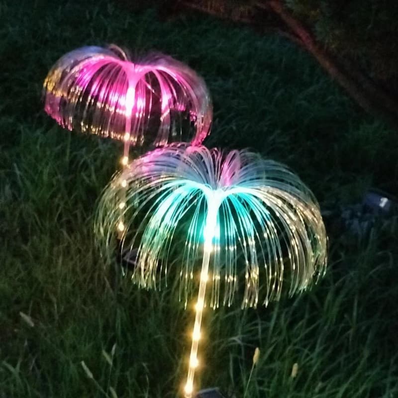 LED Solar Fiber Optic Ground Insert Jellyfish Head Light Decorative Outdoor Garden Atmosphere Starry Sky Solar Light Night Glow