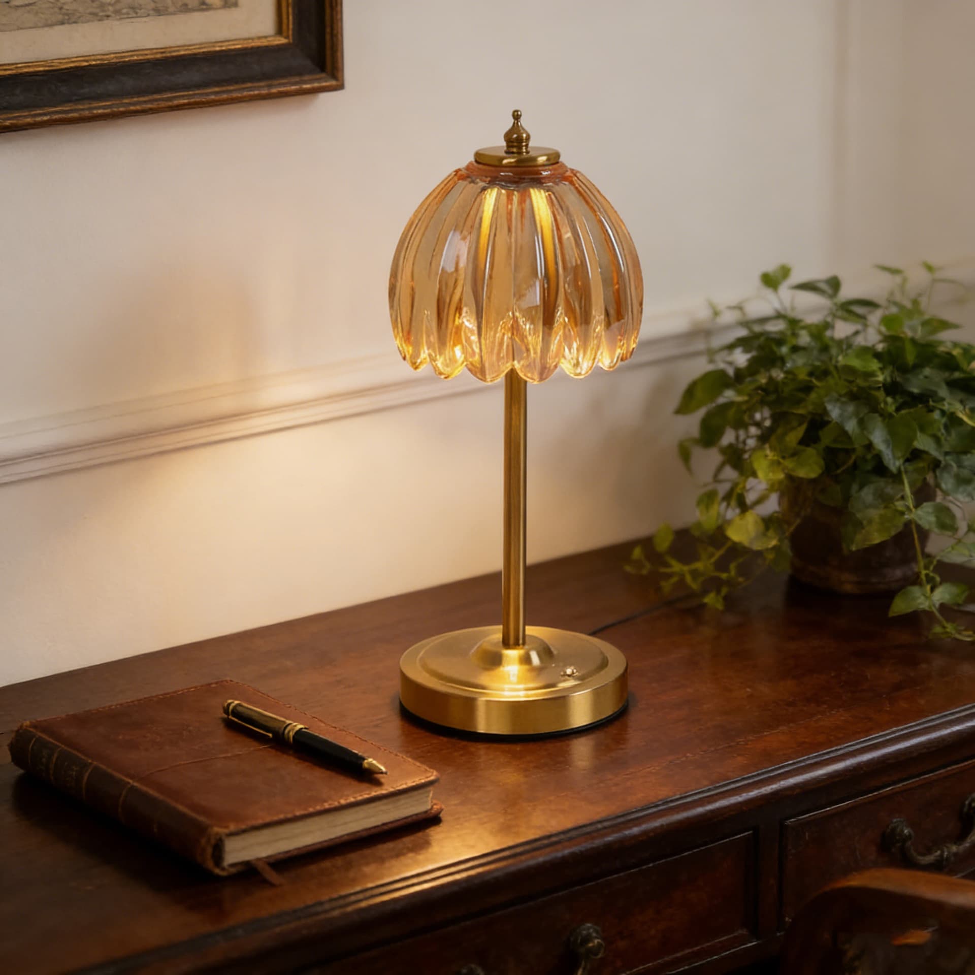 Cross-border Amazon rechargeable table lamp touch glass dimmable living room bedroom table lamp flower atmosphere bedside lamp