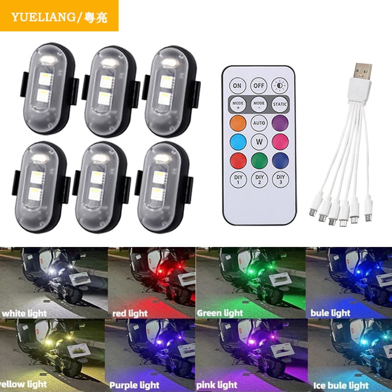 Wireless Remote Control Aircraft Light, Car Strobe Light, Motorcycle Warning Light, RGB LED Navigation Light, USB Charging, Waterproof