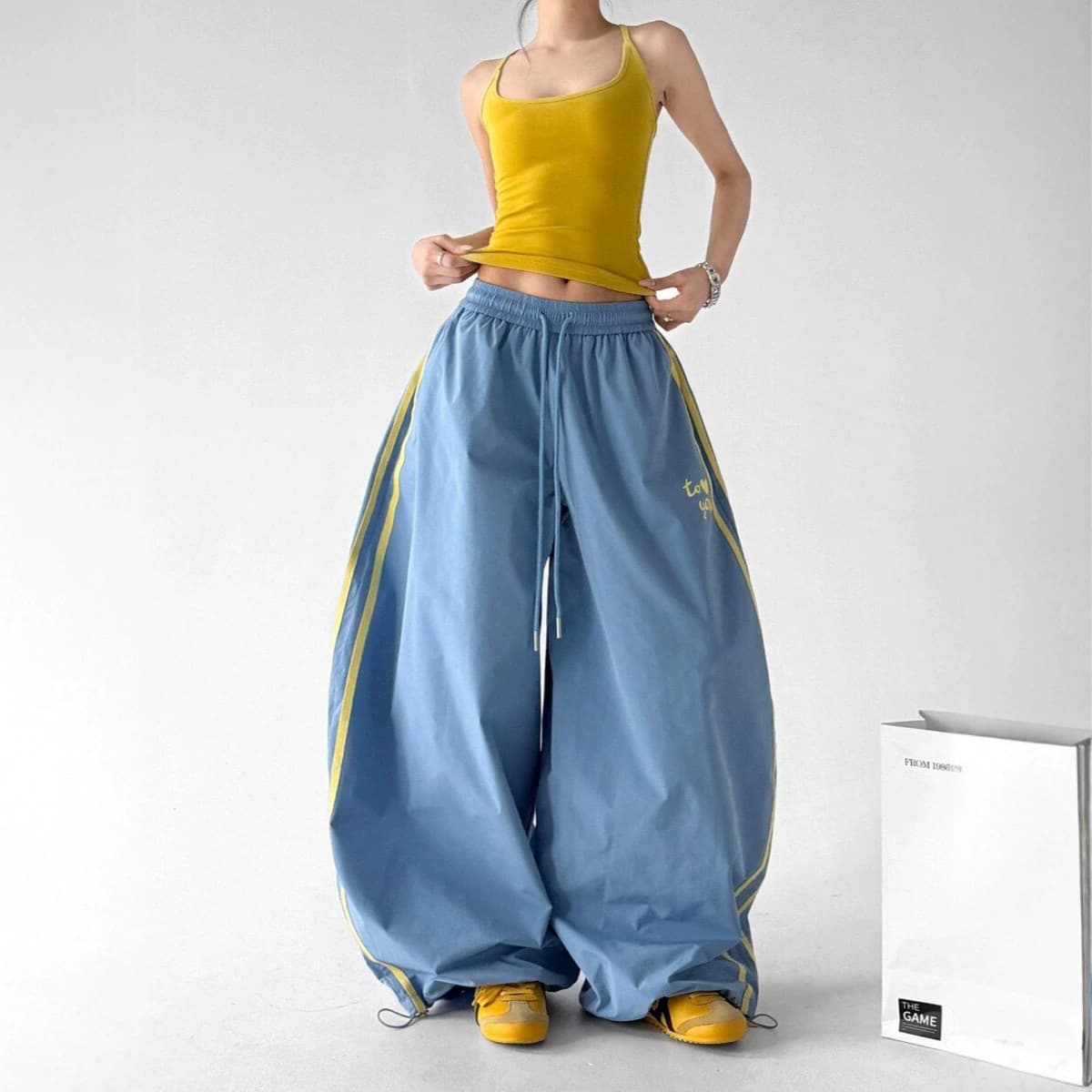 American Jazz Dance Striped Splicing Wide Leg Pants for Men and Women Summer Loose and Versatile Sports Pants Youthful Vibrant Casual Pants