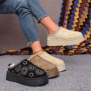 Cotton Shoes for Women Cross-Border Drop Shipping Women's Boots Lined Thick Cotton Boots Large Size Ethnic Snow Boots Warm Comfortable Short Boots