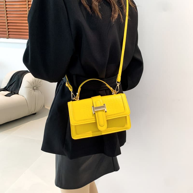 Textured Trendy Candy Color Retro Belt Buckle Handbag 2025 New Stone Pattern Shoulder Bag Elegant Crossbody Bag