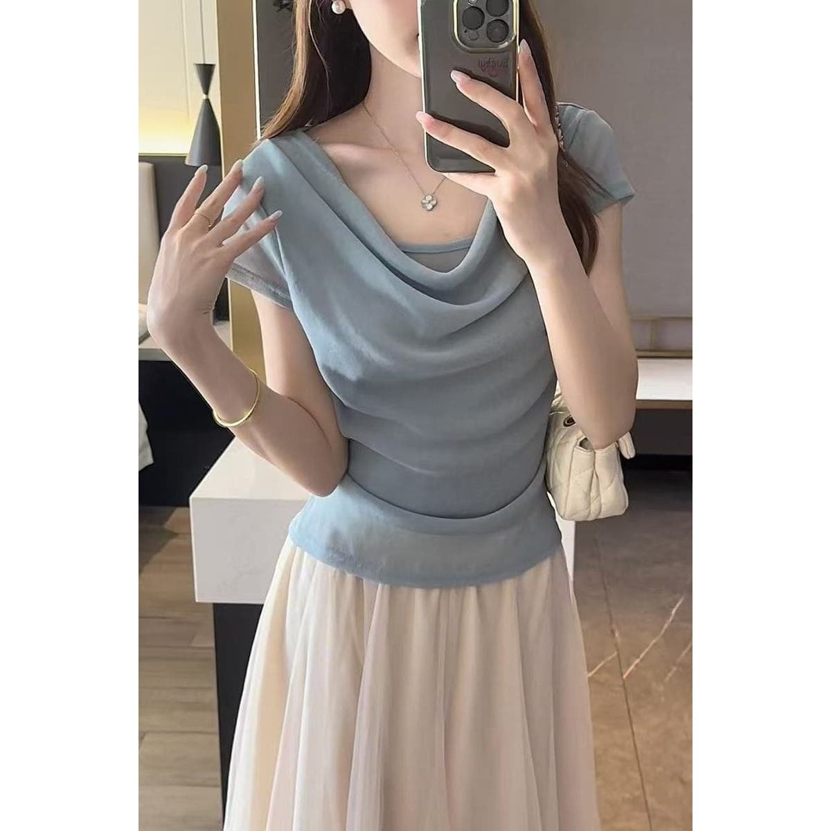 Pure Sexy Draped Neck Tie Short-Sleeve T-Shirt Women 2026 Summer New Waist-Nipping Fake Two-Piece Thin Pink Top