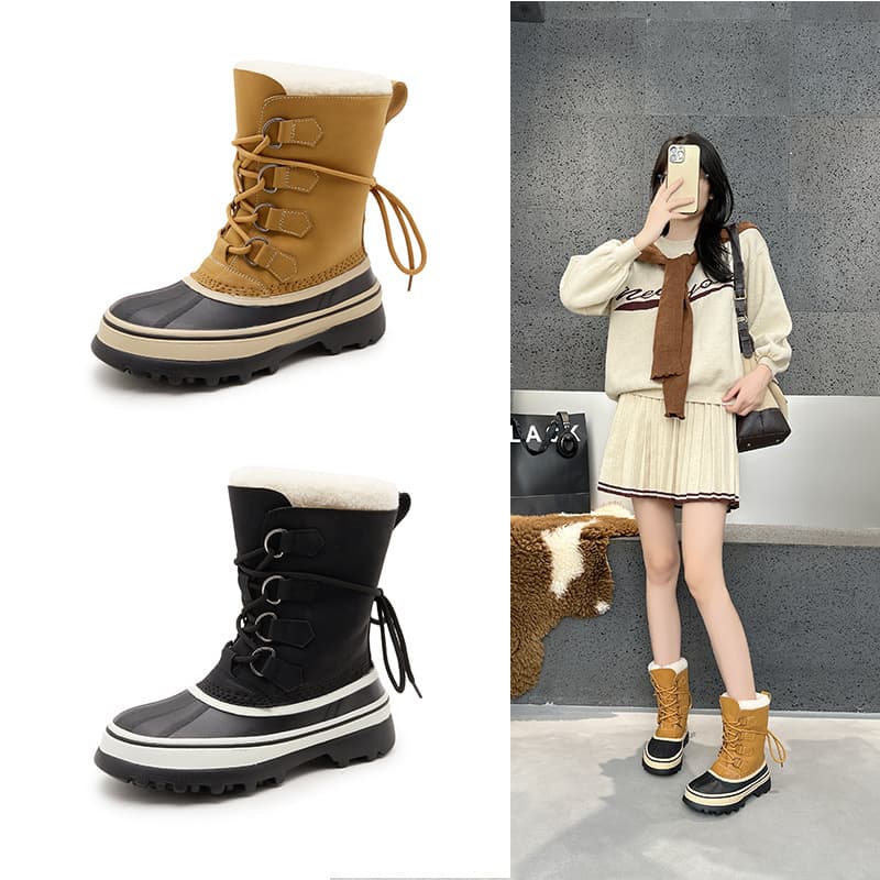 Outdoor mountaineering snow boots, duck hunting boots, women's cold-proof and warm winter Northeast non-slip thick-soled mid-calf boots