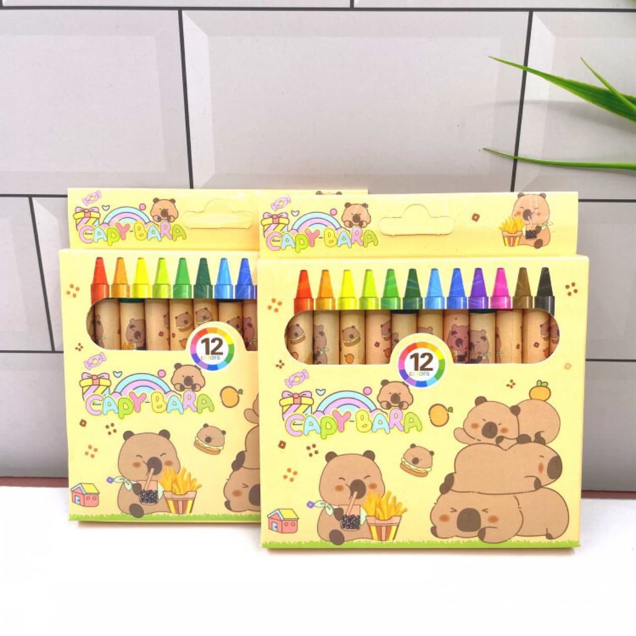 Capybara 12-Color Crayon Set for Students, Cute Pet Capybara DIY Oil Pastels, Children's Art Drawing Pens