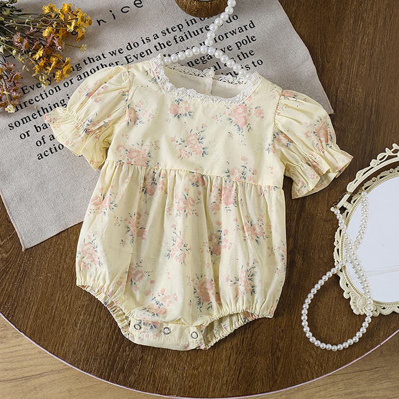 Baby Girl Romper Summer New Lace Floral Short Sleeve Bodysuit Onesie Outfit