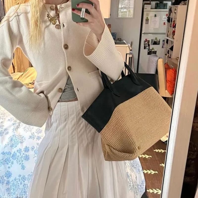 Summer Bag 2026 New Style Beach Bag Fashion Vacation Color Block Woven Straw Bag Large Capacity Handheld Tote Bag