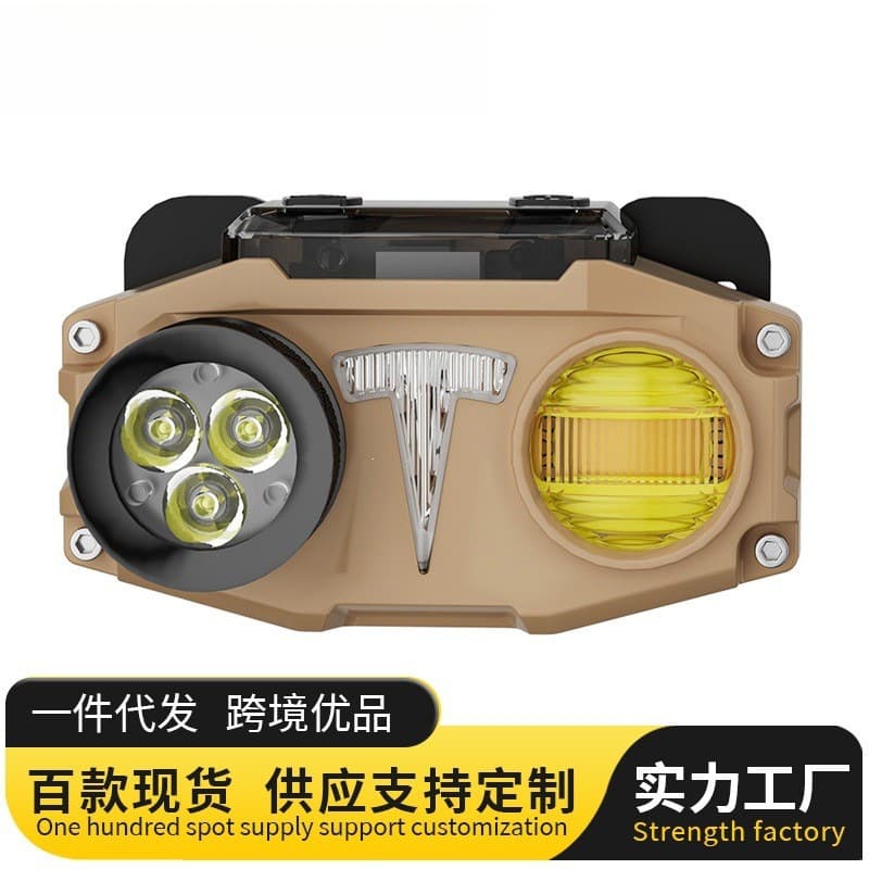 USB rechargeable walking light three eyes adjustable far and near beam rechargeable head-mounted flashlight led light power bank