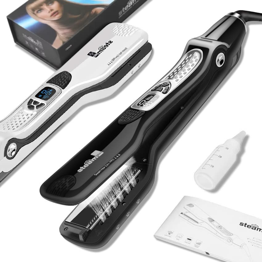 Cross-border e-commerce steam straightener Steampod in stock, titanium plate, high temperature controllable, non-damaging hair straightening iron