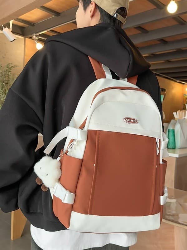 Minimalist Backpack for College Students Korean Style Fresh Backpack for Women Campus Color Block Middle School Bookbag for Men Casual Travel Backpack