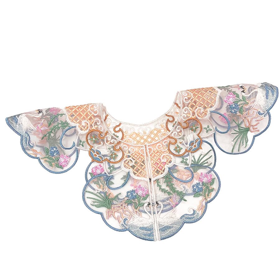 Girls' New Chinese-style Hanfu Organza 2023 Autumn Traditional Mandarin Duck Children's Heavy Embroidery Shawl Detachable Collar Cloud Collar