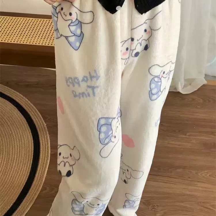 New men's and women's autumn and winter flannel pajama pants with coral fleece lining, warm and casual home wear.