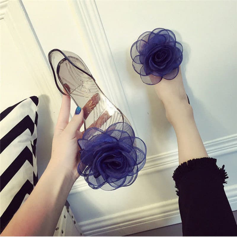 Flat Sandals for Women Students Rose Summer New Jelly Transparent Women Sandals Crystal Plastic Beach Shoes Peep Toe