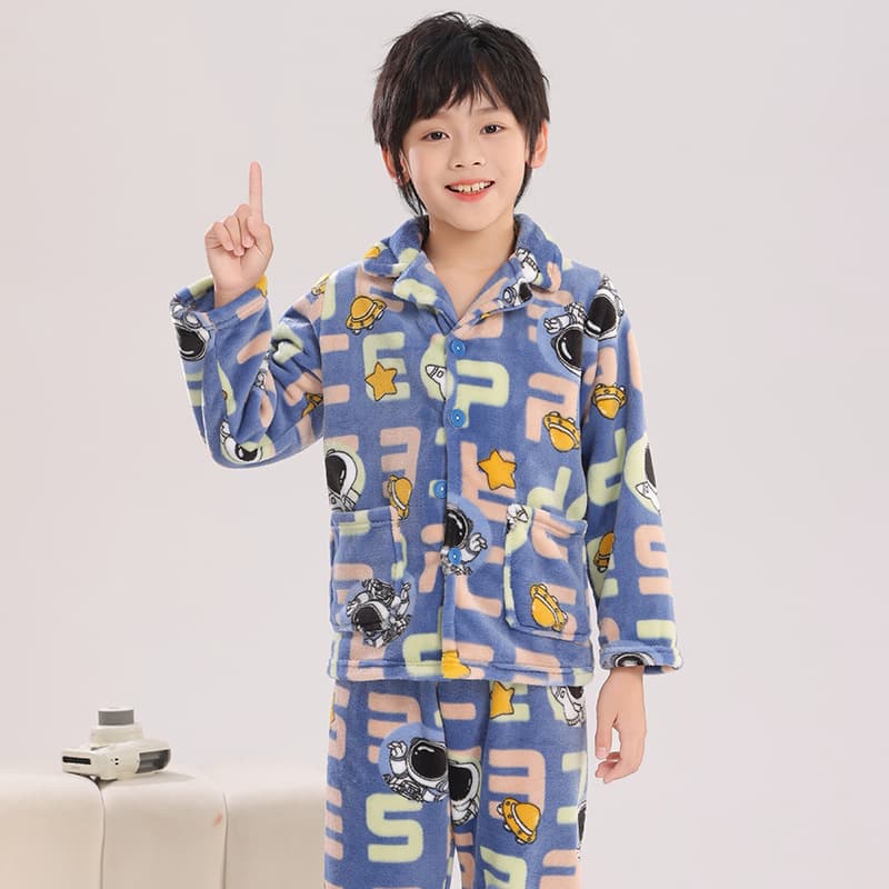 Children's Autumn and Winter Flannel Pajamas, Thickened Coral Fleece, Boys and Girls, Warm Sleepwear for Toddlers and Kids