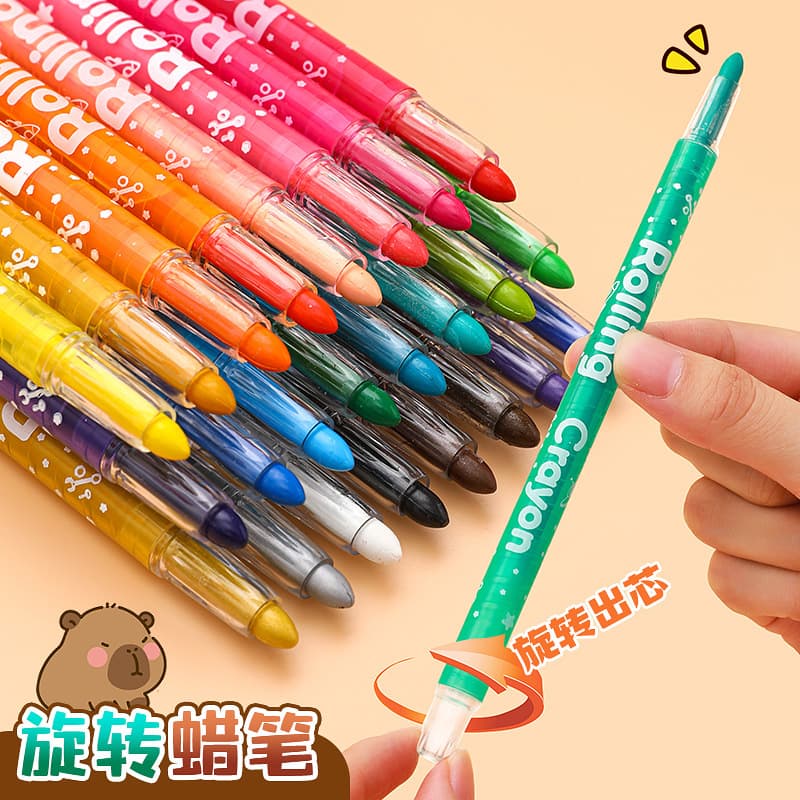 Oil Pastel Crayons for Kids, Twistable Crayons, Washable, No Mess, Capybara Cartoon Design, Primary School Student Crayon Set