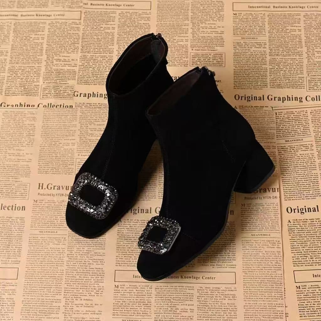Chunky Heel Ankle Boots Women 2026 New Autumn Winter Stretch Slim Boots French Square Heel High Heel Short Boots Martin Boots