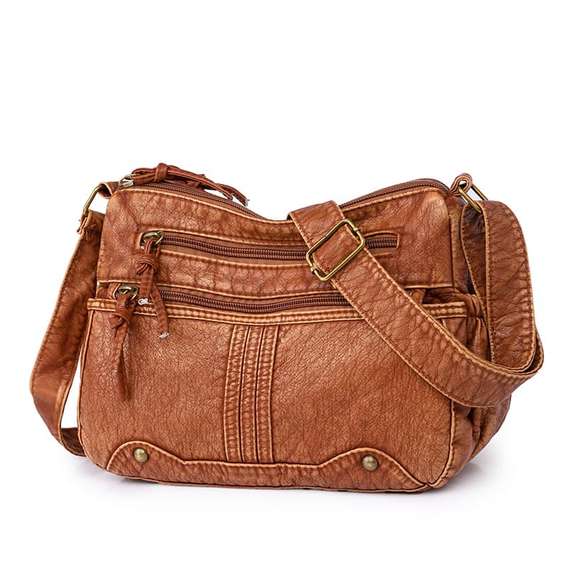 Washed Leather Women's Bag New European and American Retro Shoulder Bag Versatile Large Capacity Crossbody Bag PU Soft Leather Middle-Aged Mom Bag