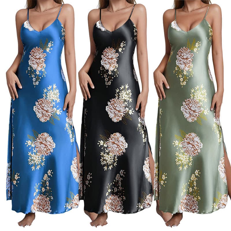 Women's Pajamas, Cross-Border Nightdresses, European and American Prints, Summer Sleeveless Loungewear, Robe, Women's Casual Sexy Long Skirts