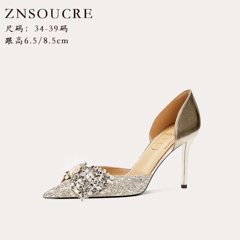 708-B62 New Hollow Summer High Heels Wedding Main Dress High Heels Elegant Sheepskin Pointed Toe Women's Heels