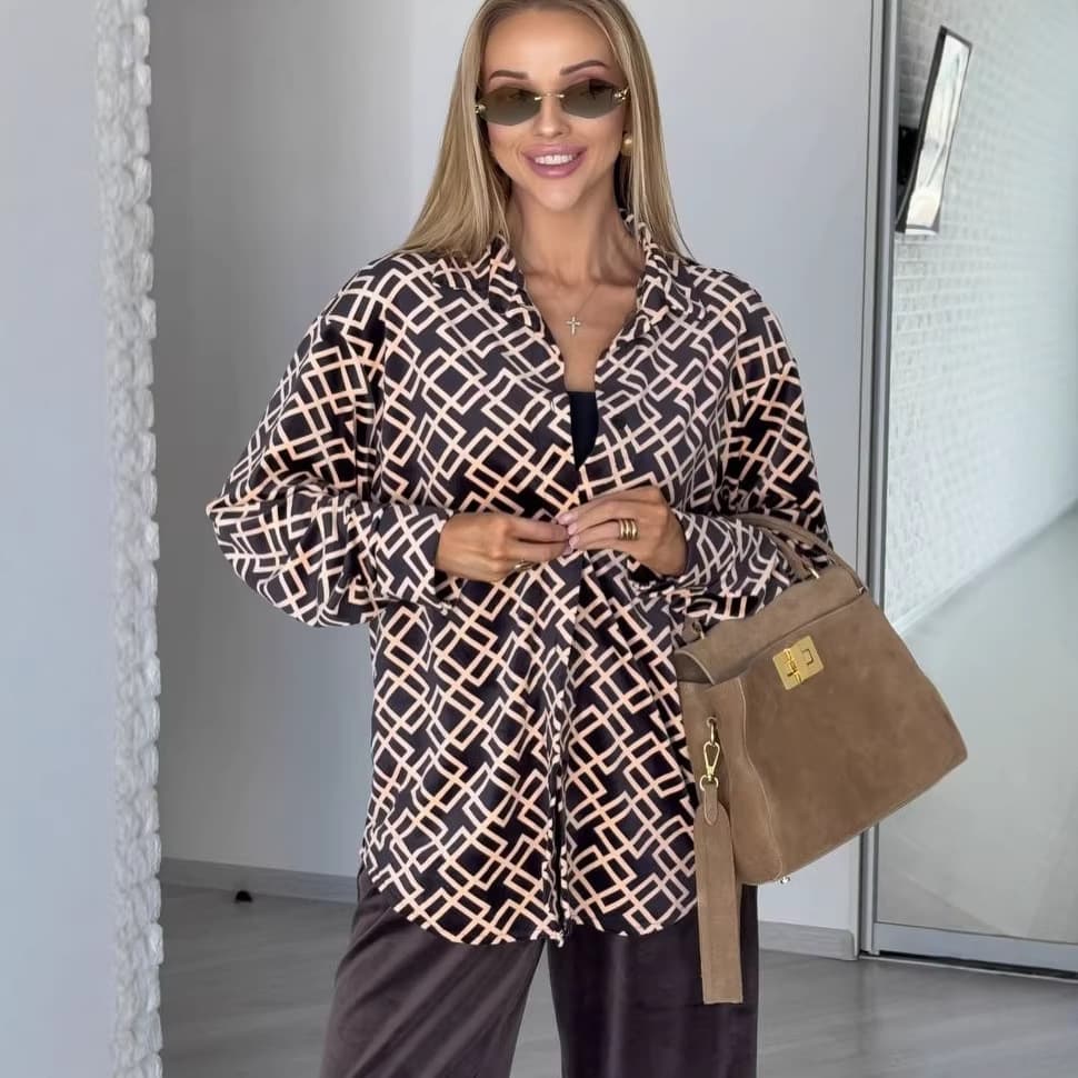 2026 European and American Women's Export Spring Autumn Top Cross-border Independent Station Amazon Long Sleeve Shirt Printed Blouse for Women