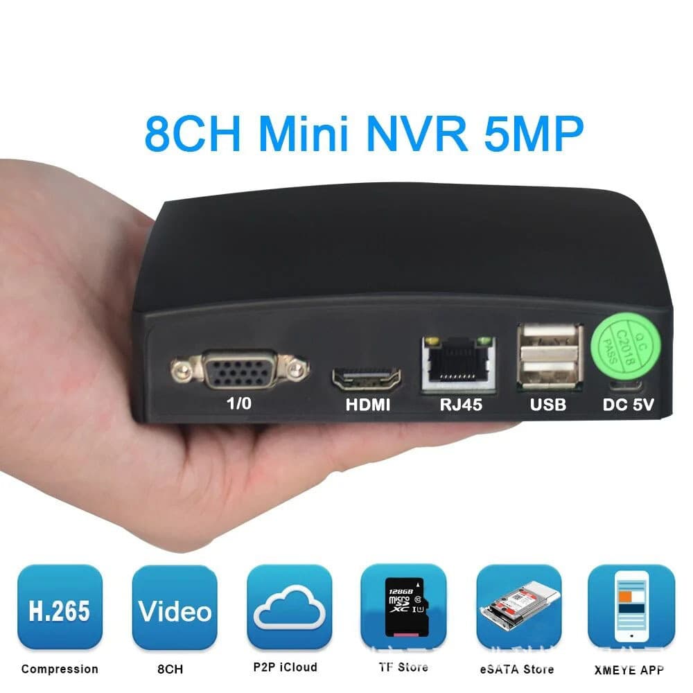8-Channel H.265 Mini Home 5MP IP Camera NVR DVR Remote Control Recording Xiongmai