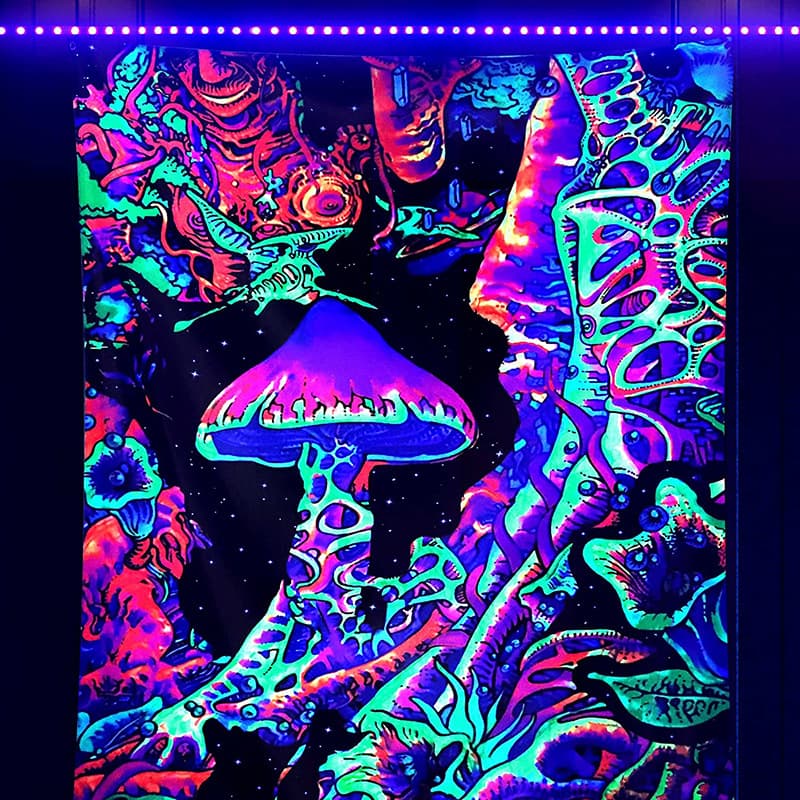 Fluorescent Tapestry Amazon Background Cloth Cross-Border Hot Selling Wall Cloth European and American Uv Mushroom Decorative Cloth Luminous Hanging Cloth Tapestry