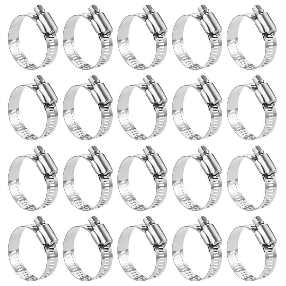 20-Pack Stainless Steel Hose Clamps Adjustable for Pipes Automotive and Mechanical Applications