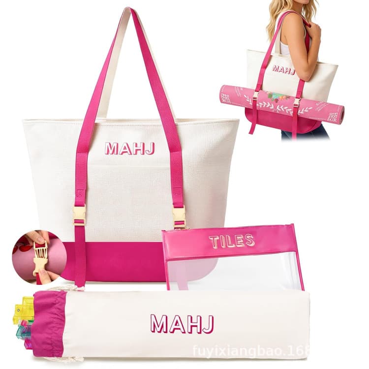 Cross-border Canvas Three-Piece Mahjong Storage Bag, Large Capacity Single-Shoulder Portable Mahjong Bag, Multifunctional Custom Logo