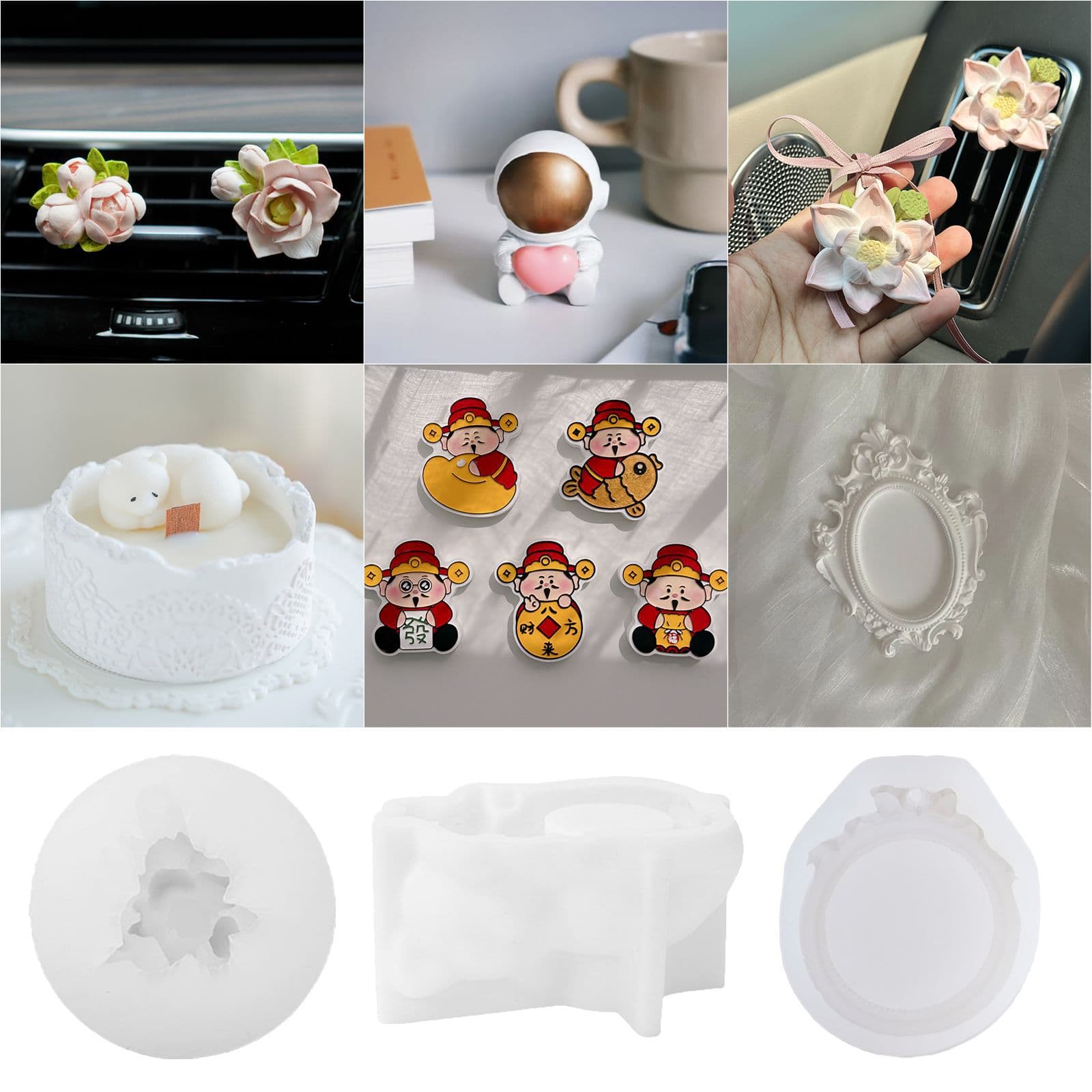 Jasmine Aromatherapy Plaster Mold Car Vent Clip Lotus Car Decoration Hanging Sign Handmade Silicone Mold