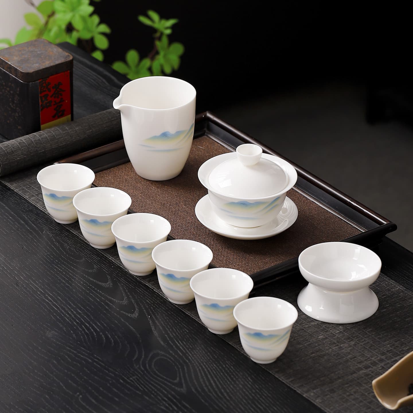 Suet-fat jade porcelain Kung Fu tea set household Dehua white porcelain tea set simple teapot teacup set gift box